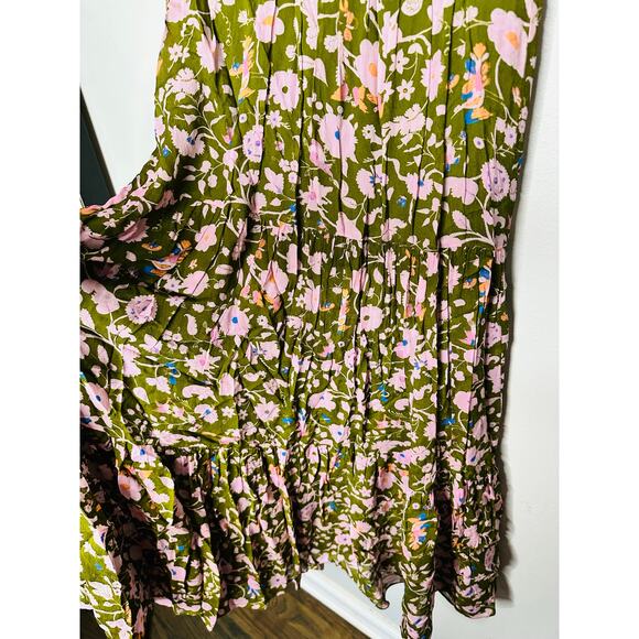 DIANE VON FURSTENBERG Green Pink Floral Blossom Crewneck Midi Dress Size 6 - Picture 9 of 14